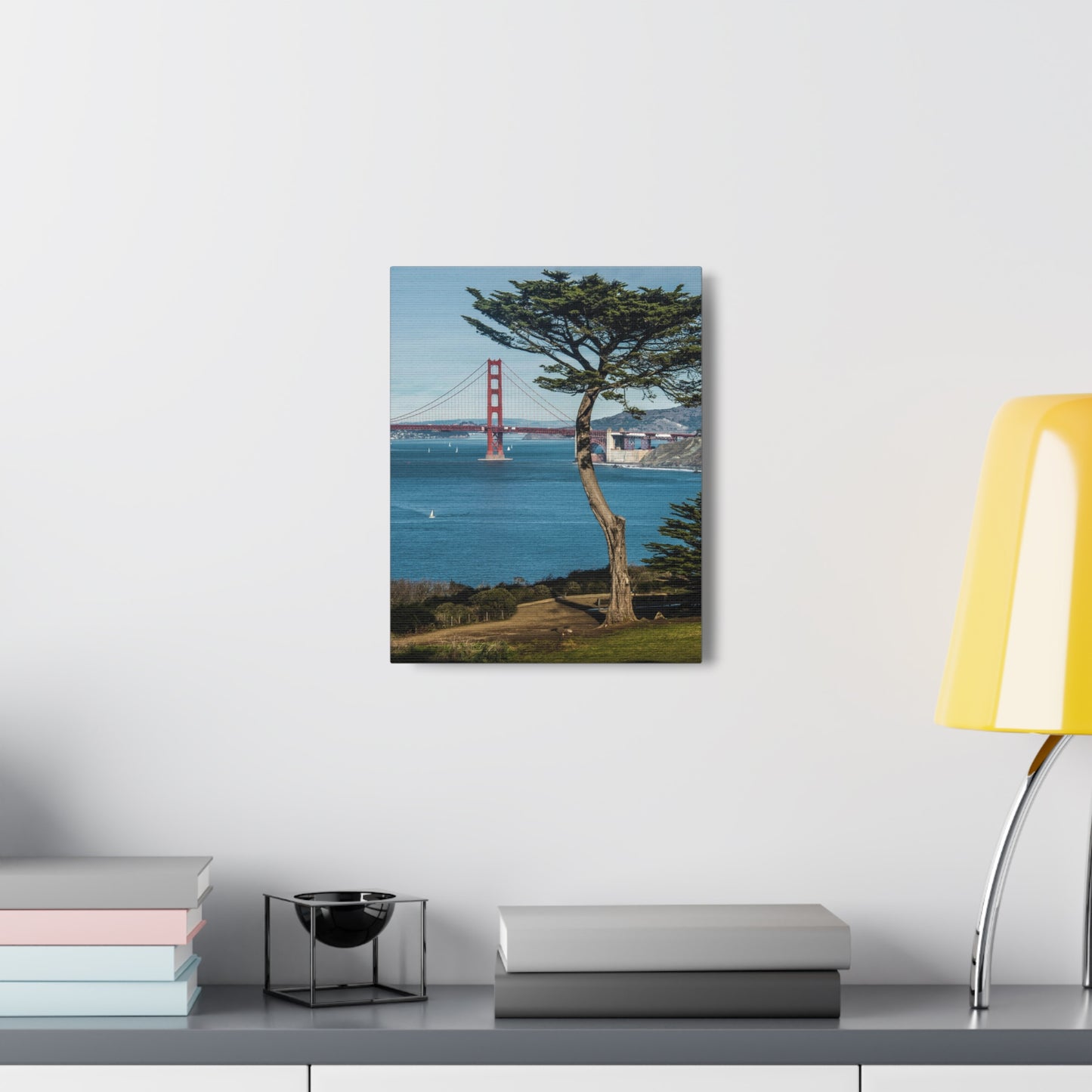 Canvas Print Of A Cypress Tree And Golden Gate Bridge In San Francisco For Wall Art