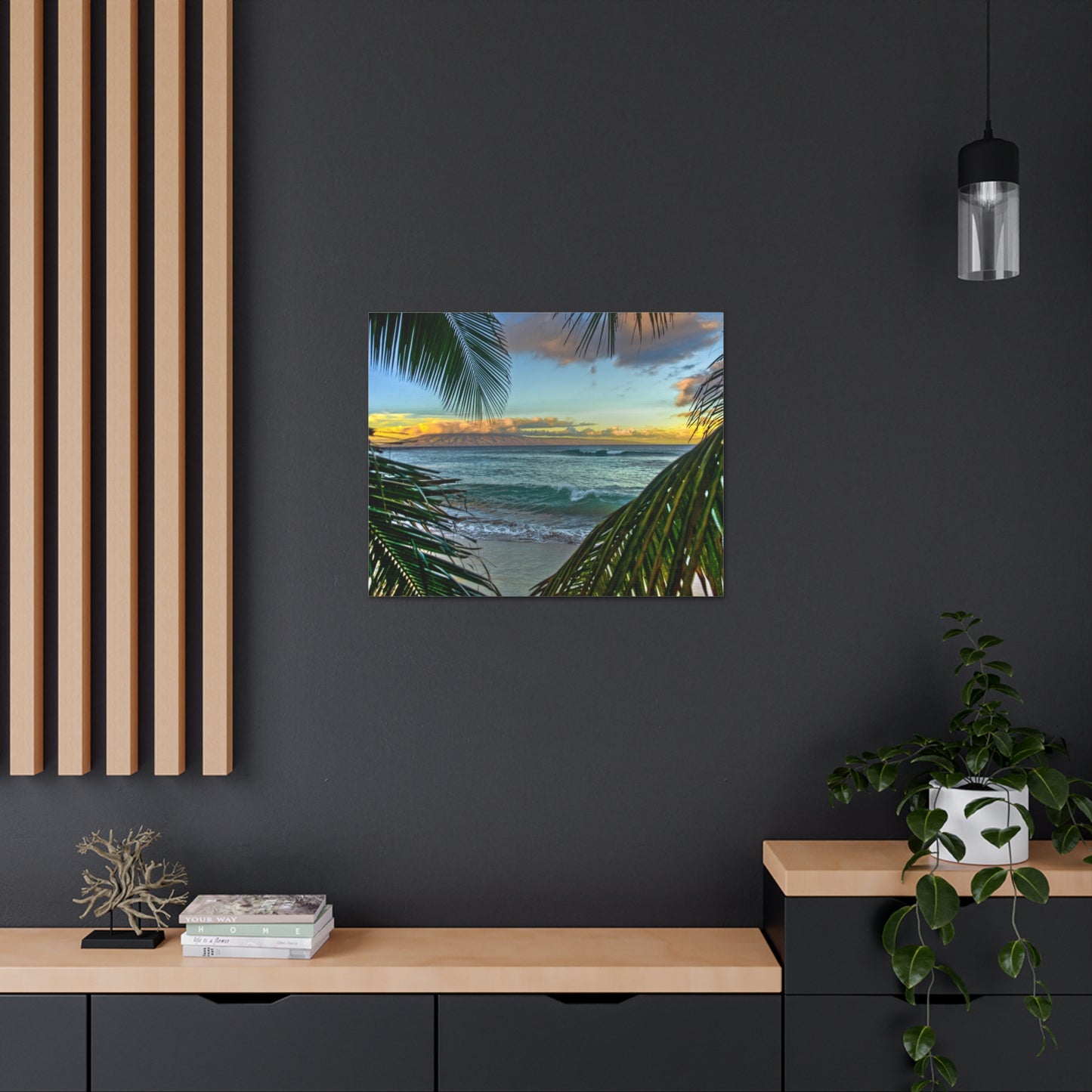 Canvas Print Of Palm Trees And Waves In Hawaii For Wall Art