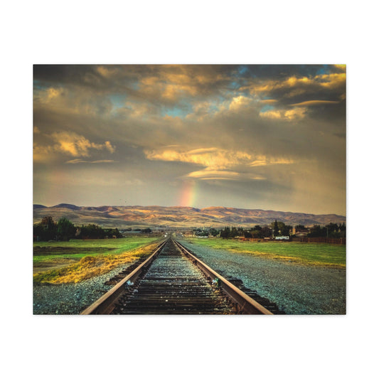 Canvas Print Of Train Tracks & Rainbow For Wall Art