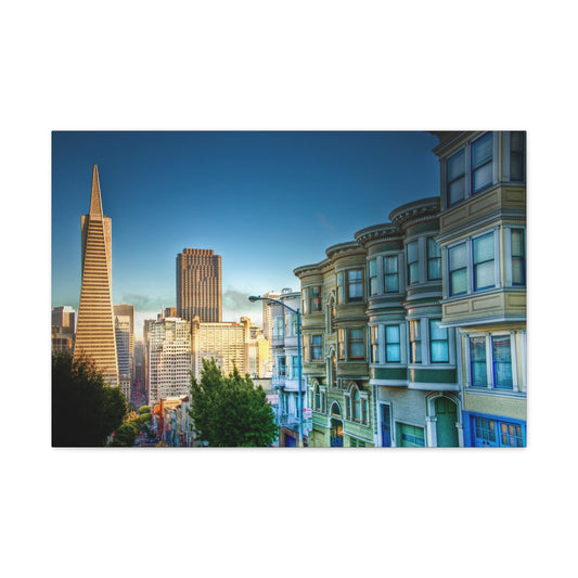 Canvas Print Of Victorian Houses And Transamerica In San Francisco For Wall Art