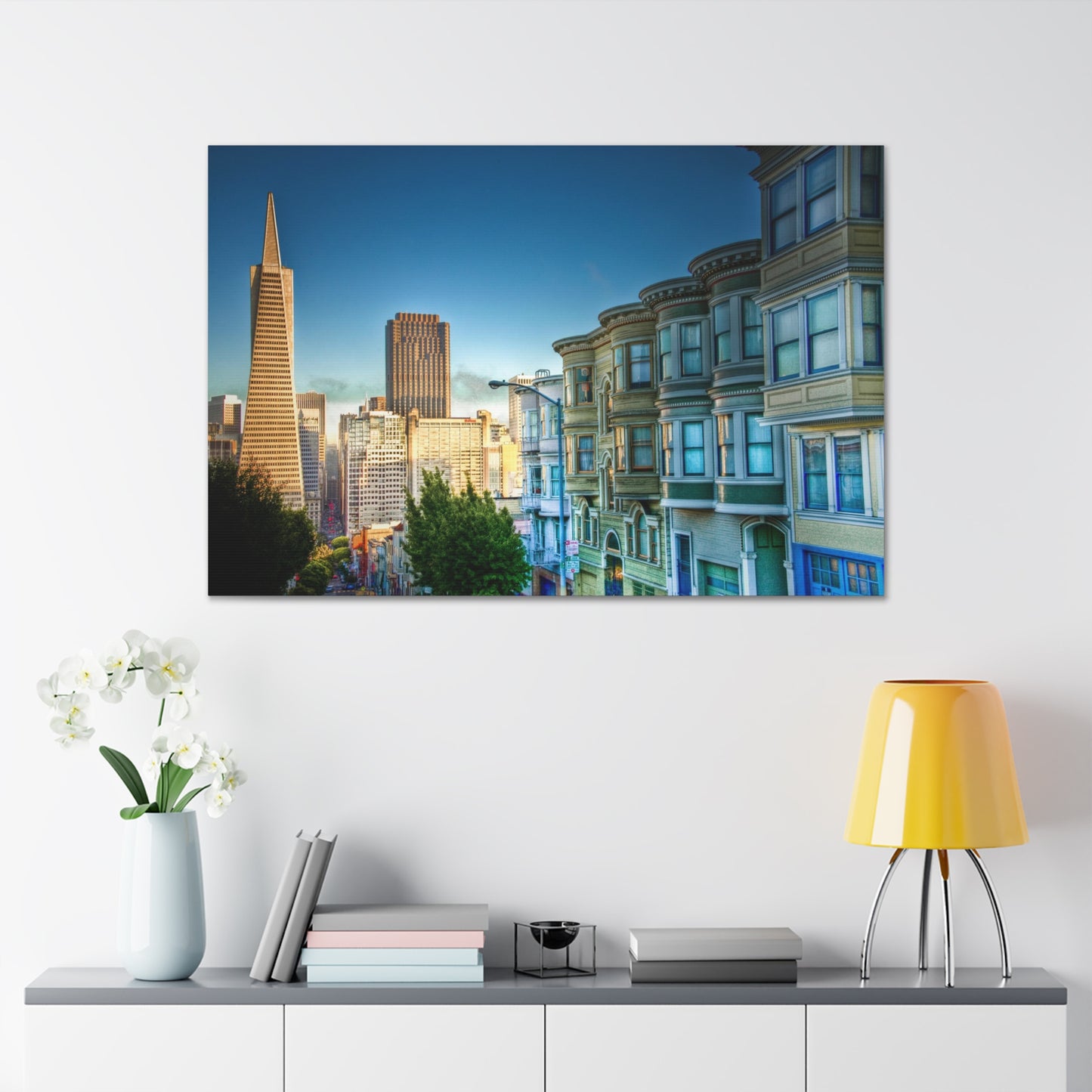 Canvas Print Of Victorian Houses And Transamerica In San Francisco For Wall Art
