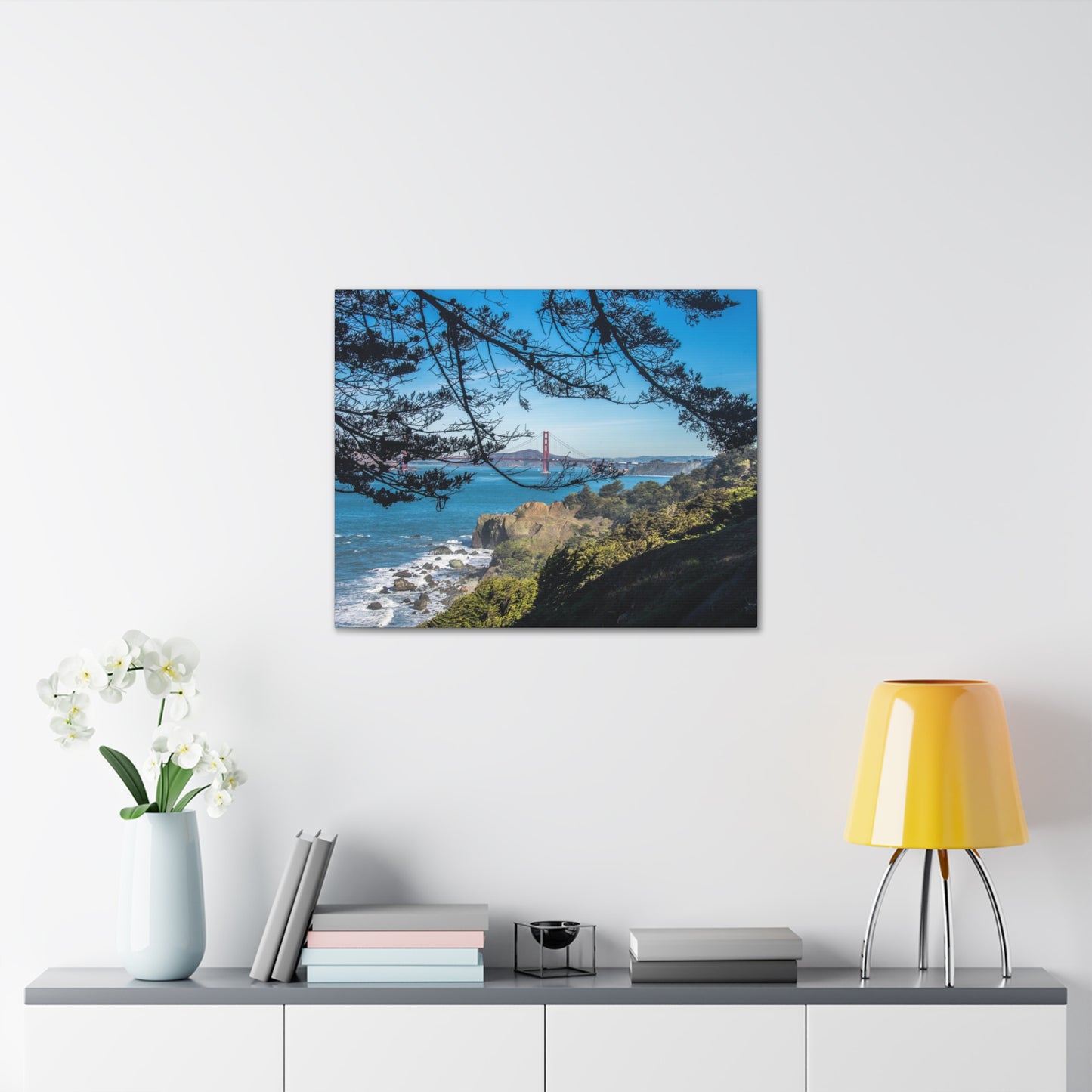 Canvas Print Of Trees Shoreline And Golden Gate Bridge In San Francisco For Wall Art