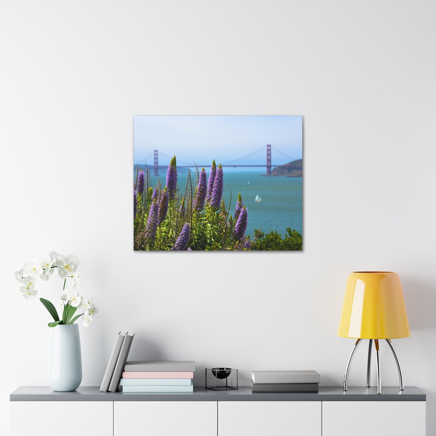Canvas Print Of Flowers And The Golden Gate Bridge In San Francisco For Wall Art