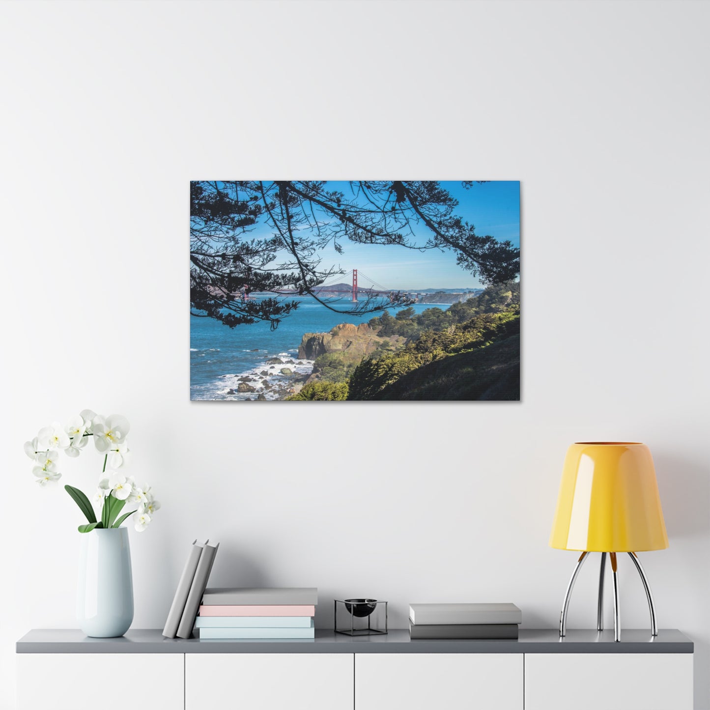 Canvas Print Of Trees Shoreline And Golden Gate Bridge In San Francisco For Wall Art