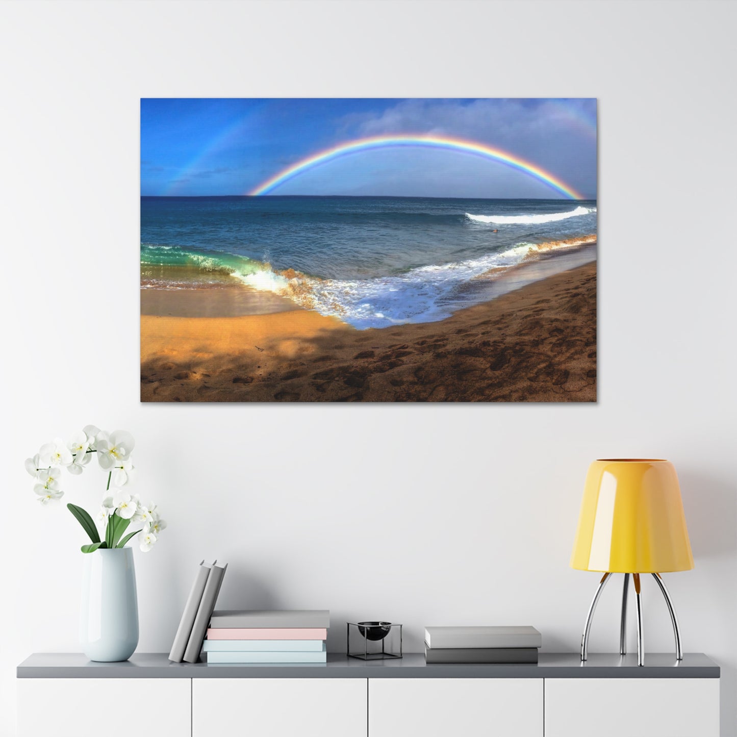 Canvas Print Of A Rainbow On The Beach In Hawaii For Wall Art