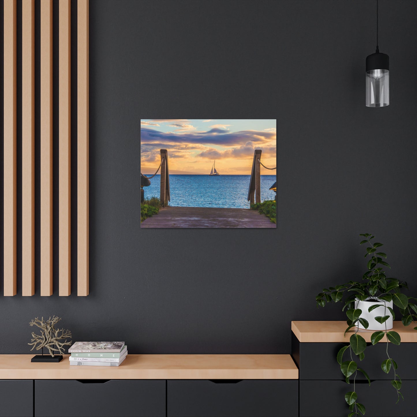 Canvas Print Of A Sailboat At Sunset in Hawaii For Wall Art