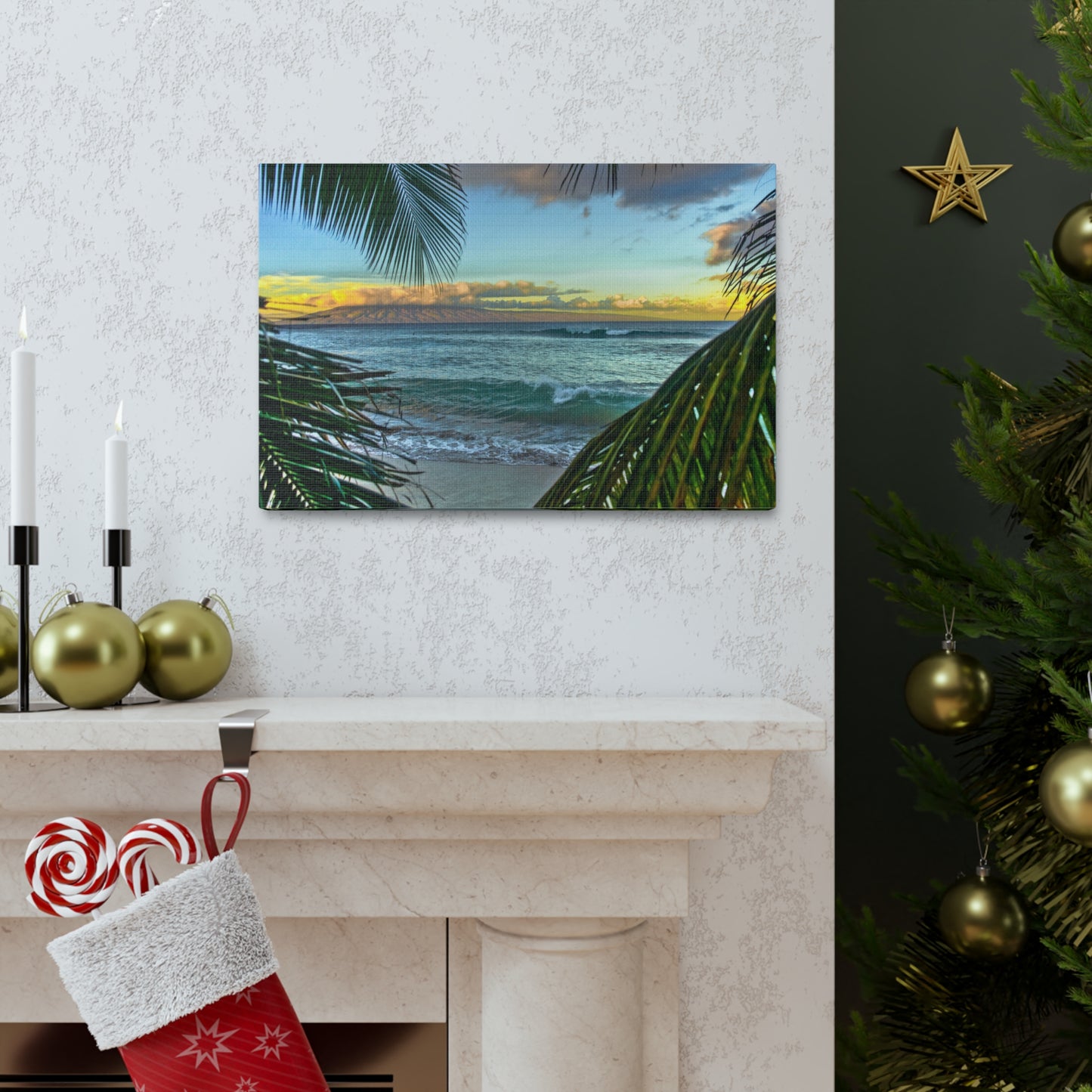 Canvas Print Of Palm Trees And Waves In Hawaii For Wall Art
