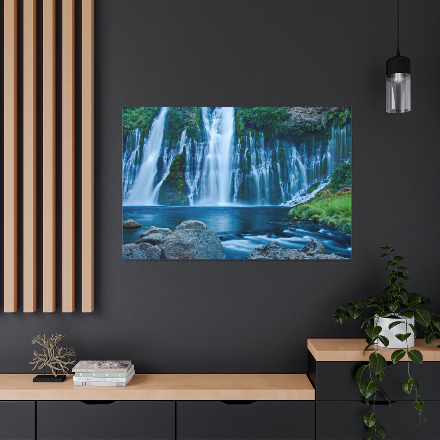 Canvas Print Of Blue Time Lapse Waterfall For Wall Art