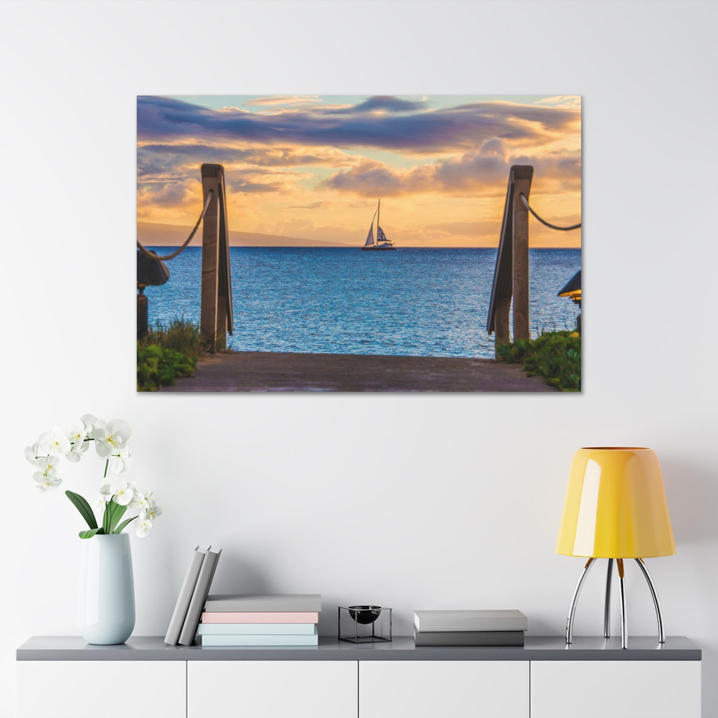 Canvas Print Of A Sailboat At Sunset in Hawaii For Wall Art